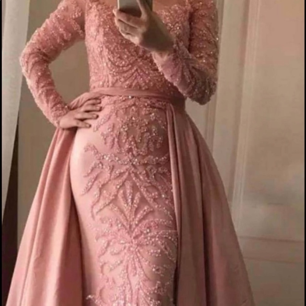 Mermaid pink gown with an overskirt